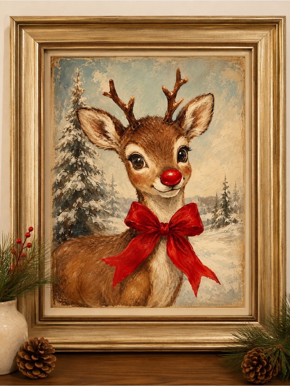 Holiday Christmas Art Print- Rudolph | 8.5 x 11 | Unframed Seasonal Wall Décor